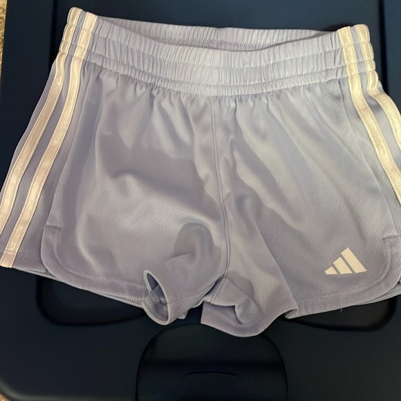 Girls Adidas soccer shorts black & white stripes purple & white stripes - Picture 2 of 9